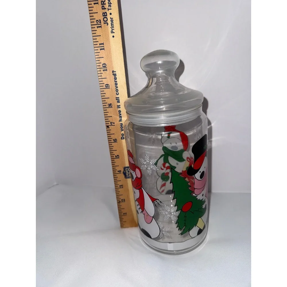 Christmas Holiday Glass Apothecary Jar Polar Bear Snowman Candy Cookie Canister